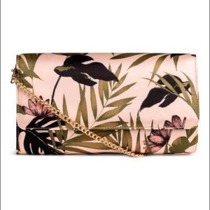 H&M satin tropical floral print clutch